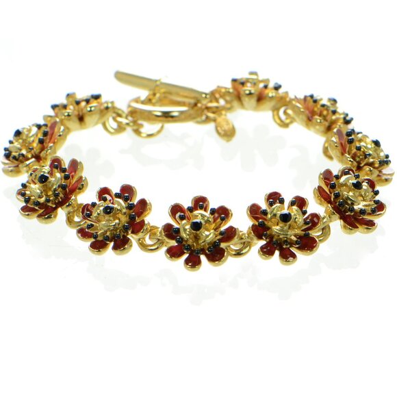 100% Authentic! Oscar De La Renta Gold-tone Flower Bracelet - Picture 1 of 5
